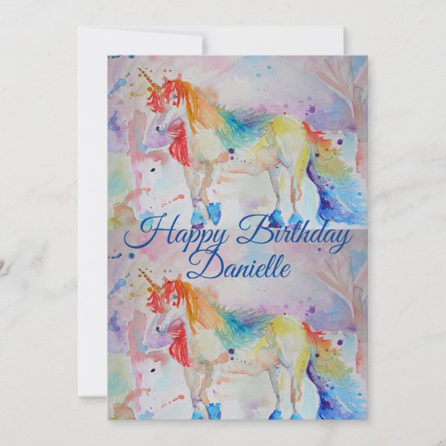 Unicorn Art Watercolour Birthday Invitation (Front)