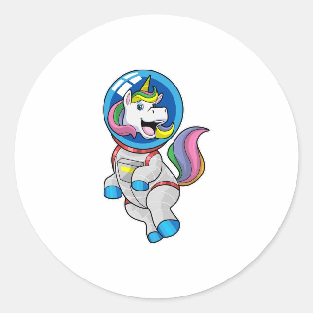 Unicorn as Astronaut in Space Classic Round Sticker (Front)