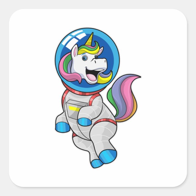 Unicorn as Astronaut in Space Square Sticker (Front)