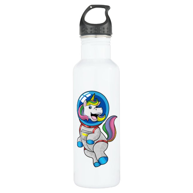 Unicorn as Astronaut in Space Stainless Steel Water Bottle (Front)