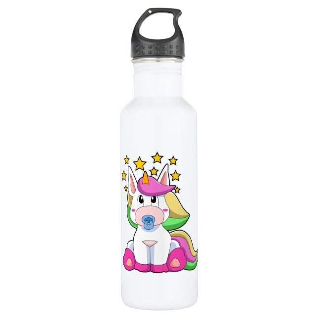 Unicorn as Baby with Pacifier Stainless Steel Water Bottle (Front)
