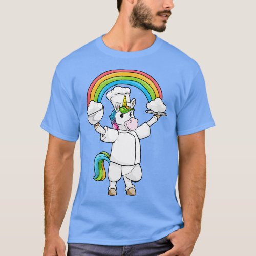 Unicorn as Cook with Chef hat Rainbow and Clouds T_Shirt