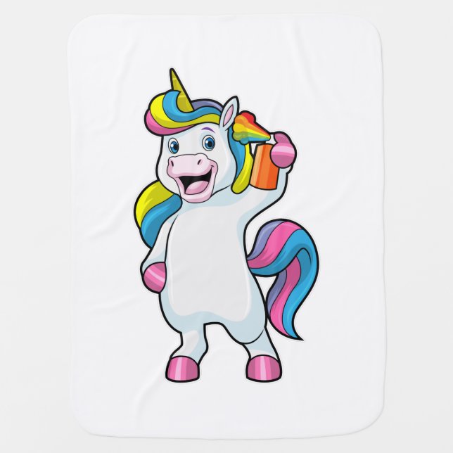 Unicorn as Hairdresser with Hairspray Baby Blanket (Front)