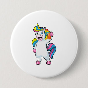 Unicorn as Hairdresser with Hairspray Button