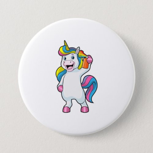 Unicorn as Hairdresser with Hairspray Button