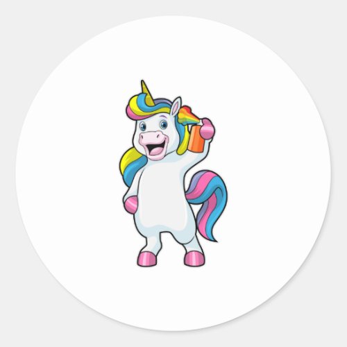 Unicorn as Hairdresser with Hairspray Classic Round Sticker