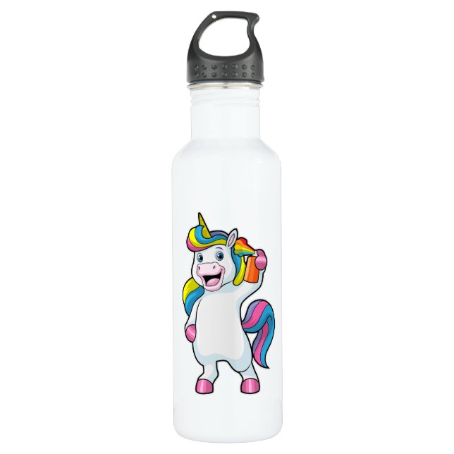 Unicorn as Hairdresser with Hairspray Stainless Steel Water Bottle (Front)