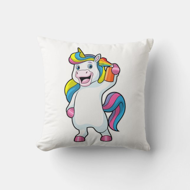 Unicorn as Hairdresser with Hairspray Throw Pillow (Front)