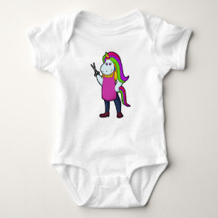 Unicorn as Hairdresser with Scissors Baby Bodysuit