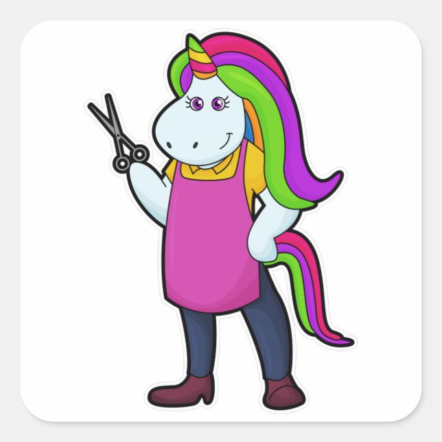 Unicorn as Hairdresser with Scissors Square Sticker (Front)