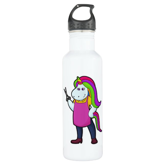 Unicorn as Hairdresser with Scissors Stainless Steel Water Bottle (Front)