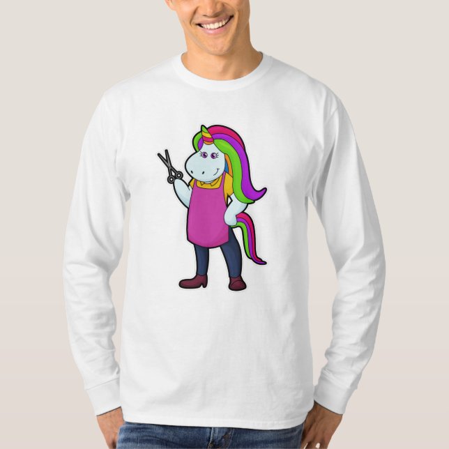 Unicorn as Hairdresser with Scissors T-Shirt (Front)