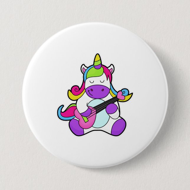 Unicorn as Musician with Guitar Button (Front)
