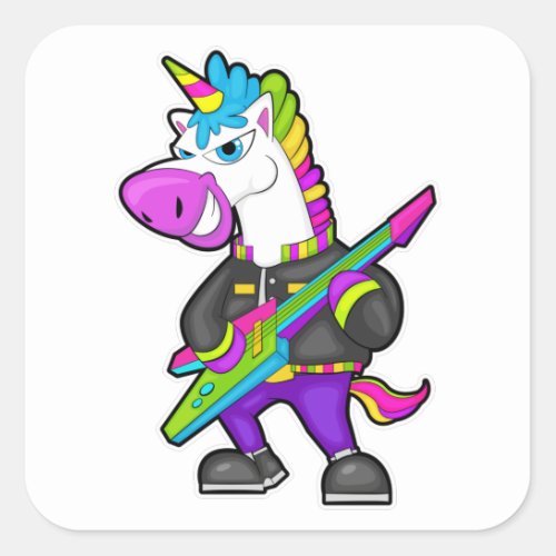 Unicorn as Musician with Guitar Square Sticker