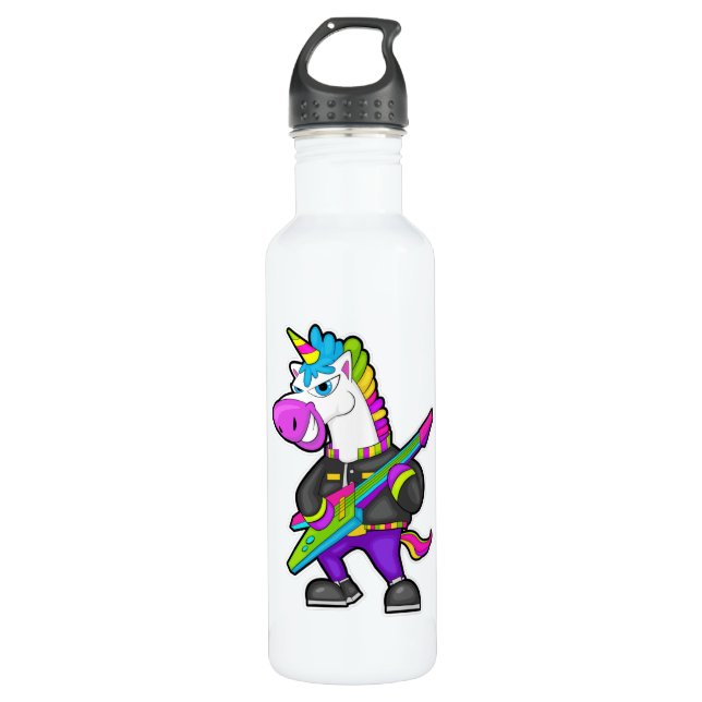 Unicorn as Musician with Guitar Stainless Steel Water Bottle (Front)