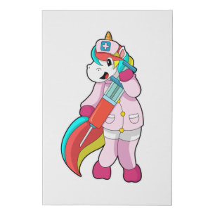 Unicorn as Nurse at Vaccination & Syringe Faux Canvas Print