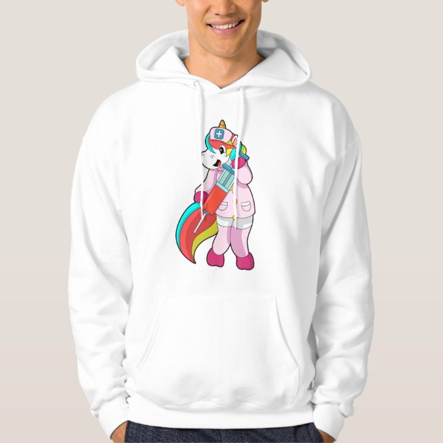 Unicorn as Nurse at Vaccination & Syringe Hoodie (Front)