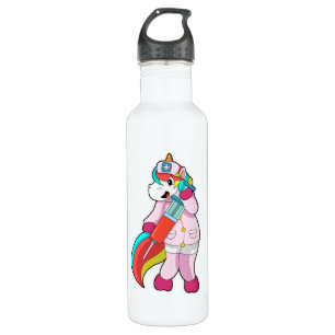 Unicorn as Nurse at Vaccination & Syringe Stainless Steel Water Bottle