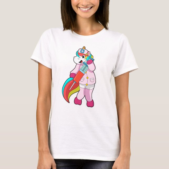 Unicorn as Nurse at Vaccination & Syringe T-Shirt (Front)