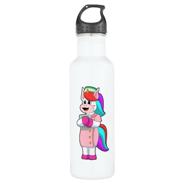 Unicorn as Nurse Stainless Steel Water Bottle (Front)