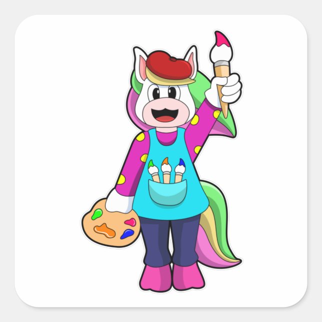 Unicorn as Painter Square Sticker (Front)