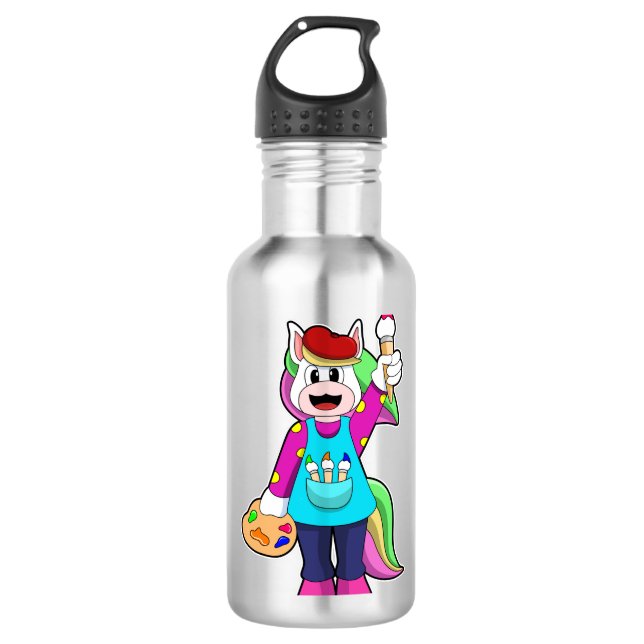Unicorn as Painter Stainless Steel Water Bottle (Front)