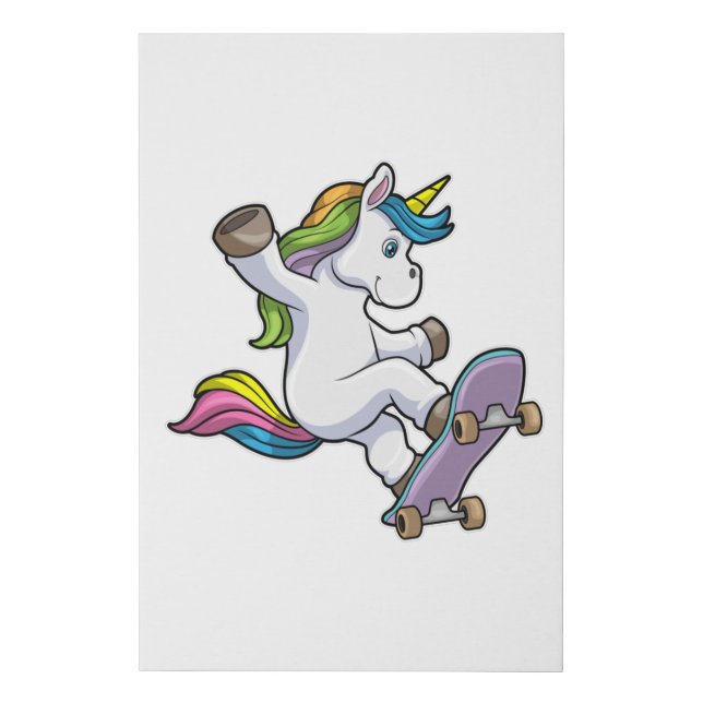 Unicorn as Skater with Skateboard Faux Canvas Print (Front)