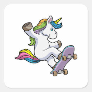 Unicorn as Skater with Skateboard Square Sticker