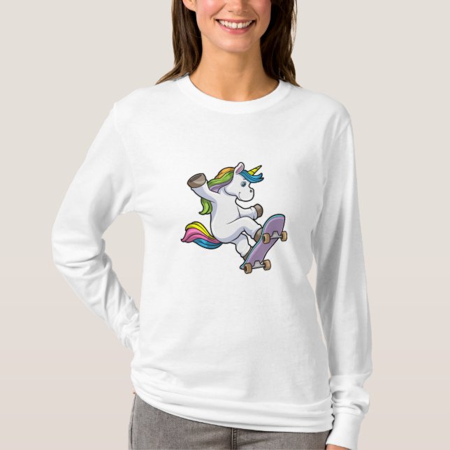 Unicorn as Skater with Skateboard T-Shirt (Front)