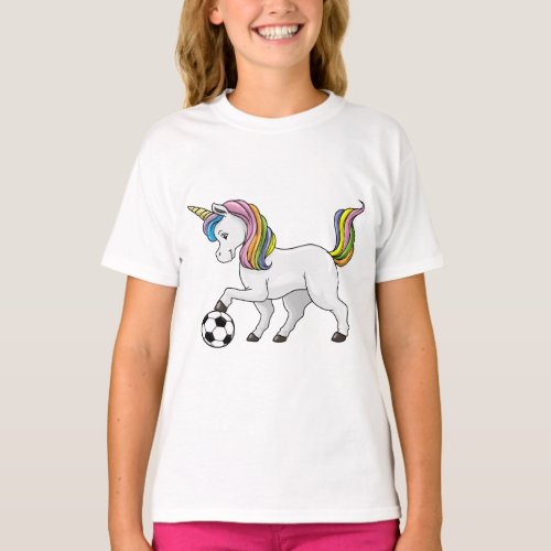 Unicorn as soccer player with soccer ball T_Shirt