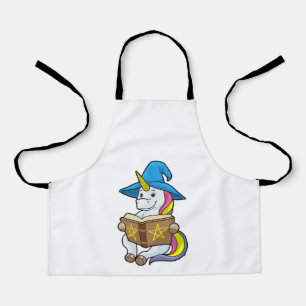 Unicorn as Wizard with Book & Hat Apron