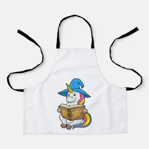 Unicorn as Wizard with Book  Hat Apron