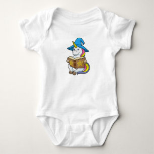 Unicorn as Wizard with Book & Hat Baby Bodysuit