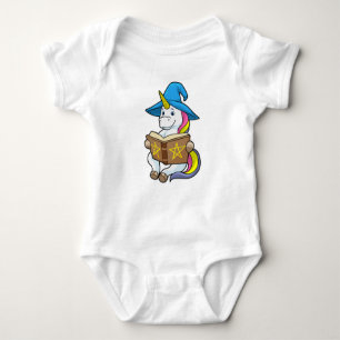 Unicorn as Wizard with Book & Hat Baby Bodysuit