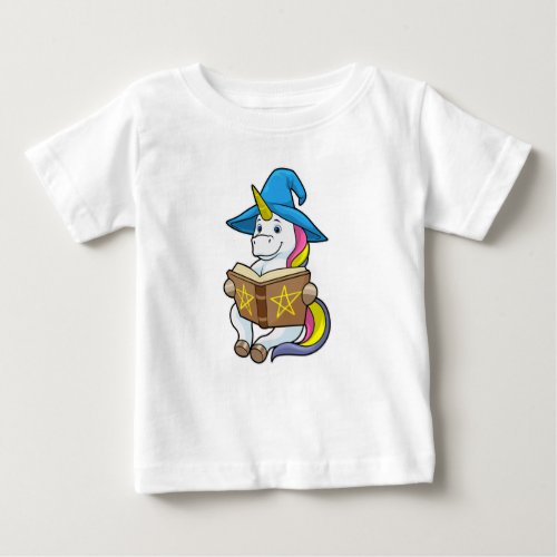 Unicorn as Wizard with Book  Hat Baby T_Shirt