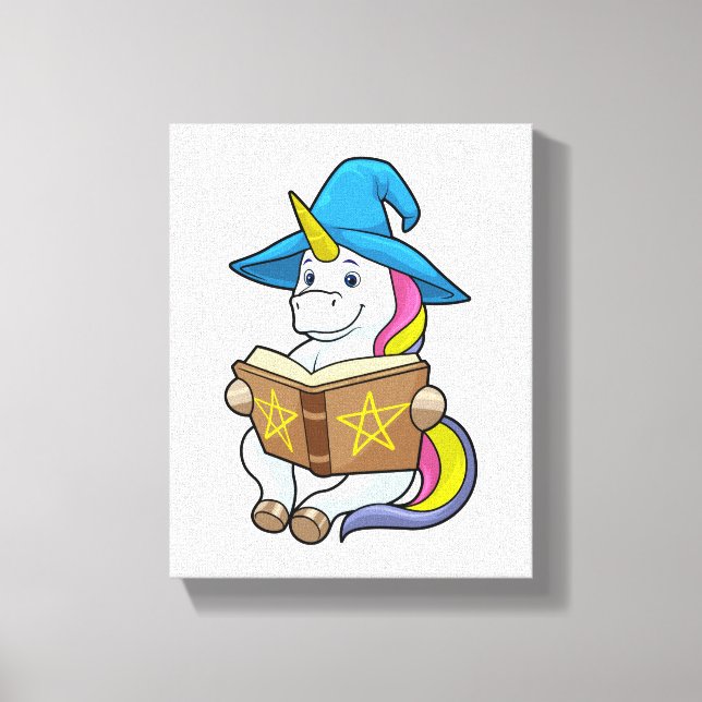 Unicorn as Wizard with Book & Hat Canvas Print (Front)