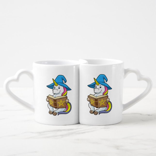 Unicorn as Wizard with Book & Hat Coffee Mug Set (Front Nesting)