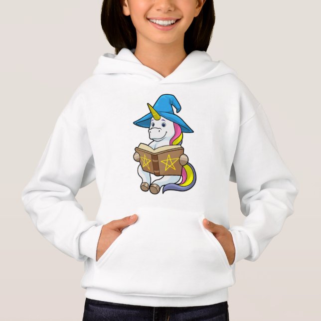 Unicorn as Wizard with Book & Hat Hoodie (Front)