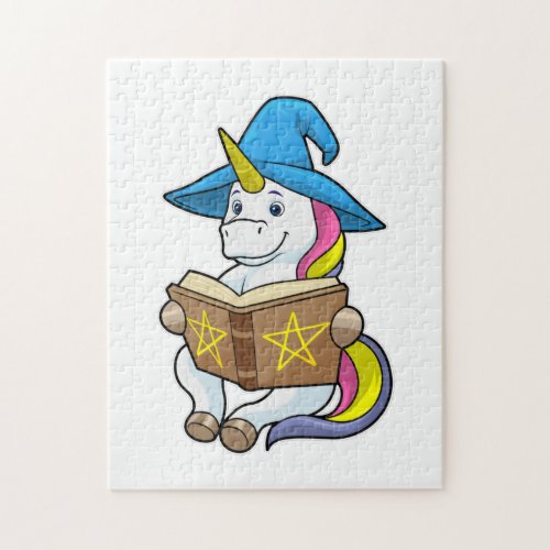 Unicorn as Wizard with Book  Hat Jigsaw Puzzle