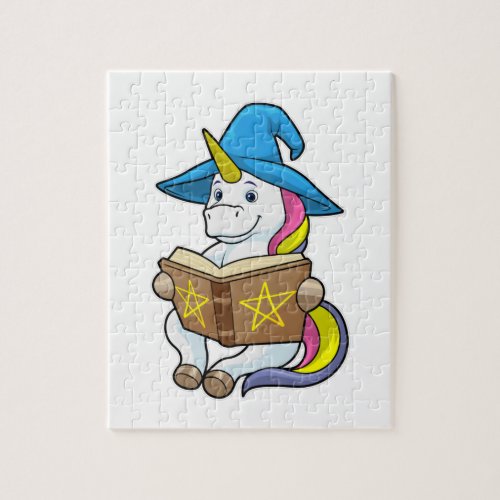 Unicorn as Wizard with Book  Hat Jigsaw Puzzle