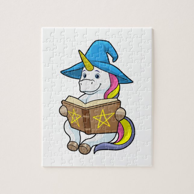 Unicorn as Wizard with Book & Hat Jigsaw Puzzle (Vertical)
