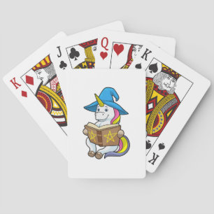 Unicorn as Wizard with Book & Hat Poker Cards