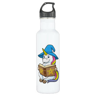 Unicorn as Wizard with Book & Hat Stainless Steel Water Bottle