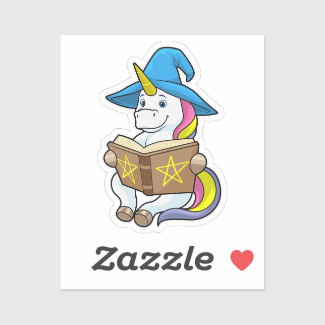Unicorn as Wizard with Book & Hat Sticker (Sheet)