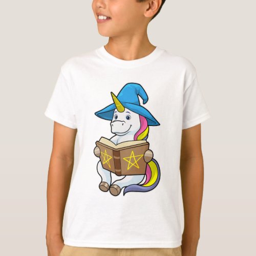 Unicorn as Wizard with Book  Hat T_Shirt