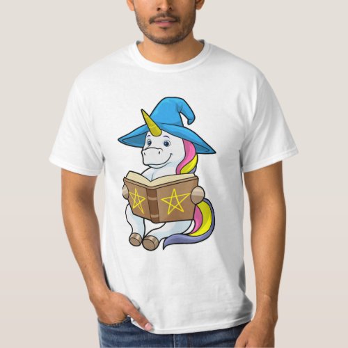 Unicorn as Wizard with Book  Hat T_Shirt