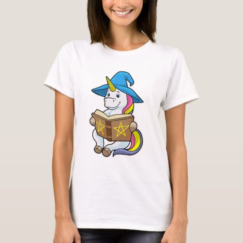 Unicorn as Wizard with Book  Hat T_Shirt