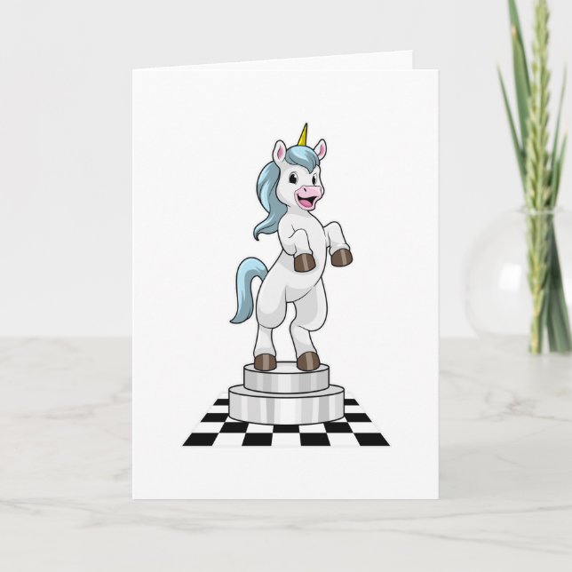 Unicorn at Chess as Chess piece Knight Card (Front)