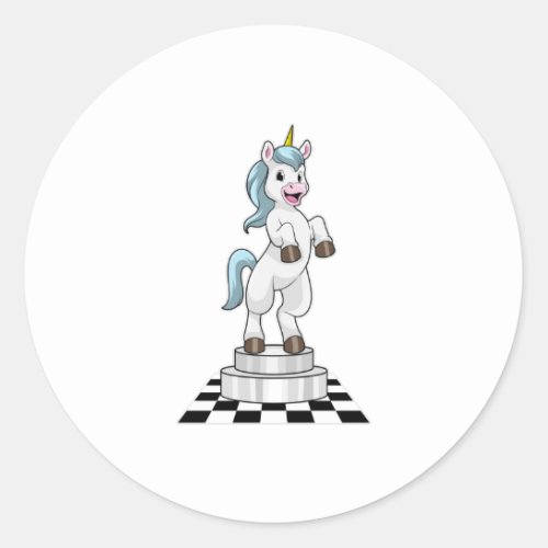 Unicorn at Chess as Chess piece Knight Classic Round Sticker