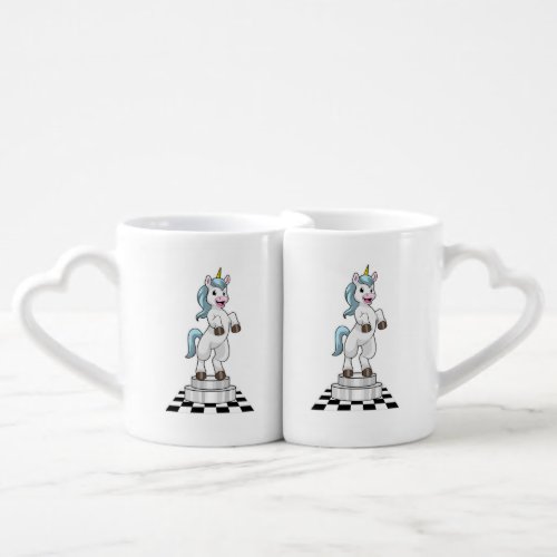 Unicorn at Chess as Chess piece Knight Coffee Mug Set